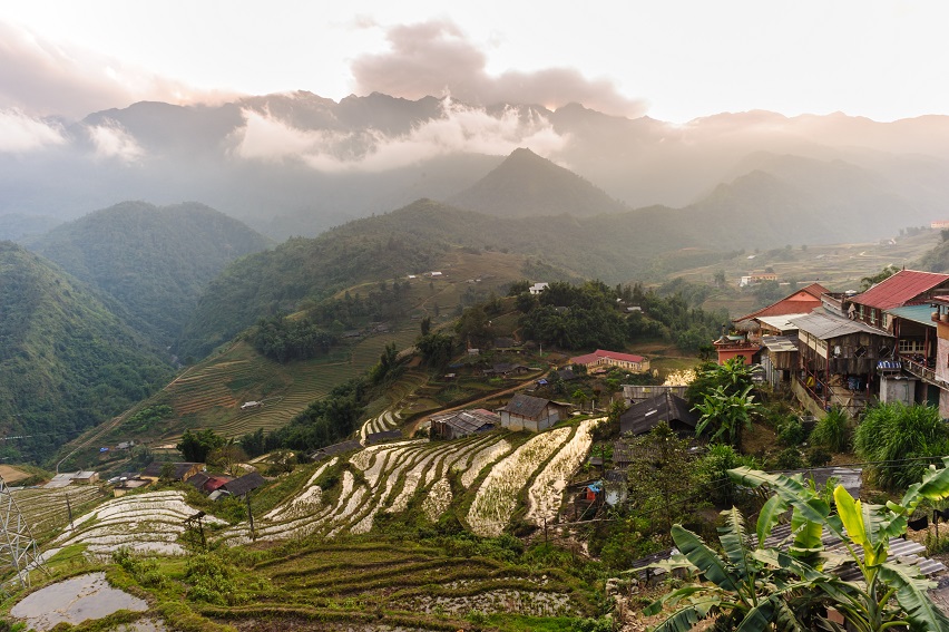 Sunset at terraced of Cat Cat Village, Sapa Vietnam.