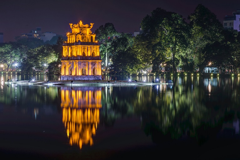 The temple of the Jade Mountain in Hoan Kiem lake, Hanoi, Vietnam