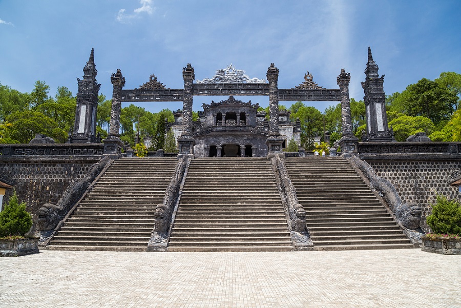 Grand stairs in Imperial Khai Dinh Tomb in Hue