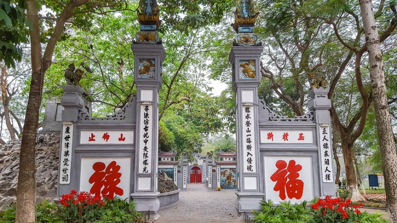 Main entrance gate to the Ngoc Son Temple at Hoan Kiem Lake
