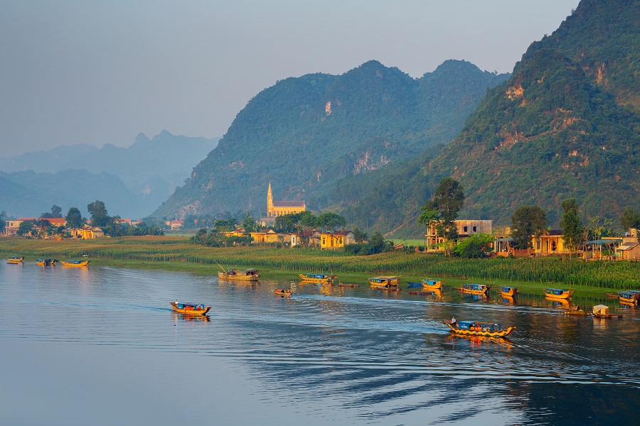 River at sunrise in the National Park of Phong Nha Ke Bang