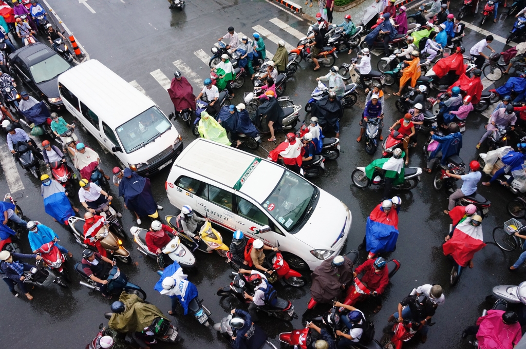 Impression, colorful scene of traffic in Ho Chi Minh city