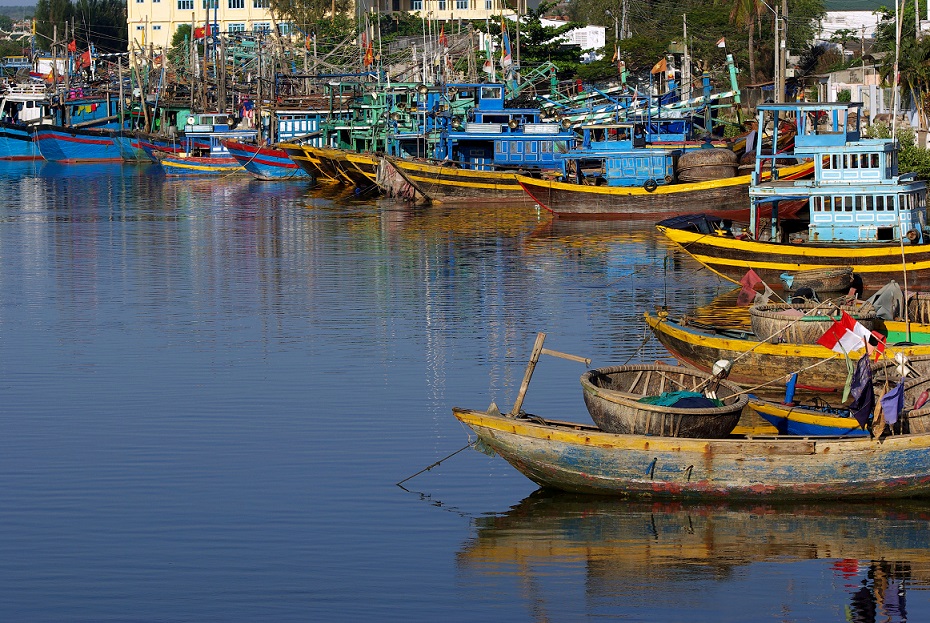 Traditional boats at a fishing village in Mui Ne