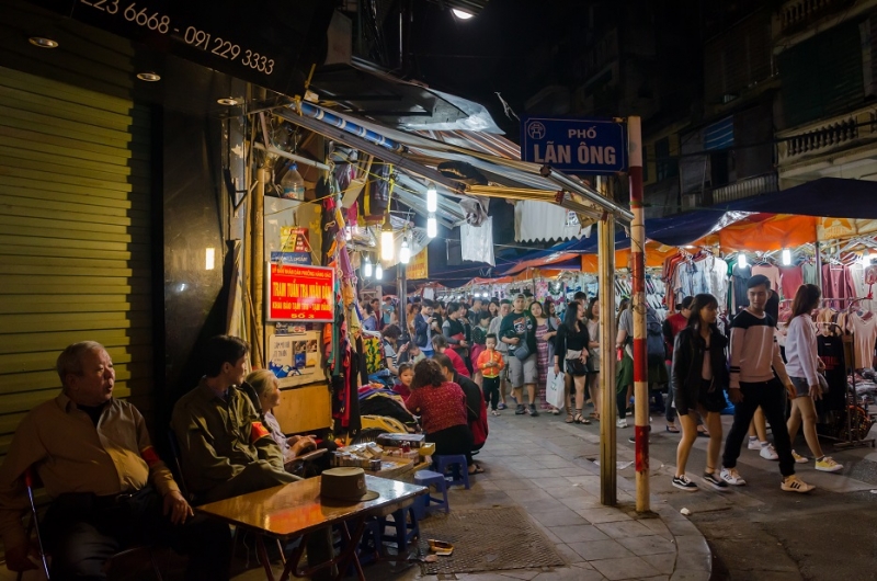 Night street market in Hanoi Old Quarter