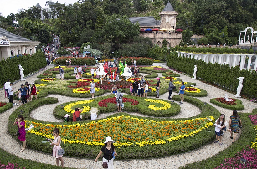 View of a floral garden on Ba Na Hills