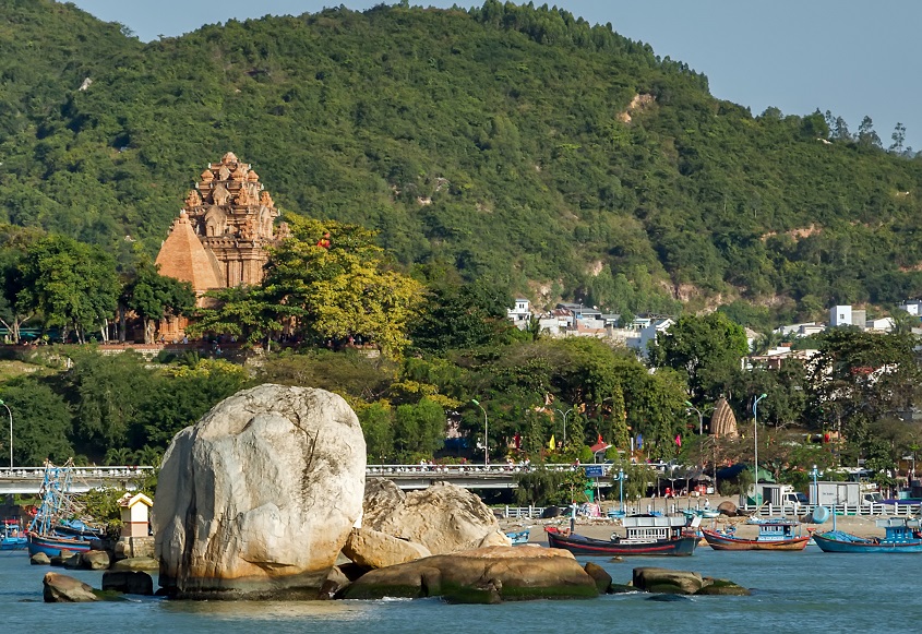 A view of Po Nagar Cham Towers from Cai River, Nha Trang city, Vietnam
