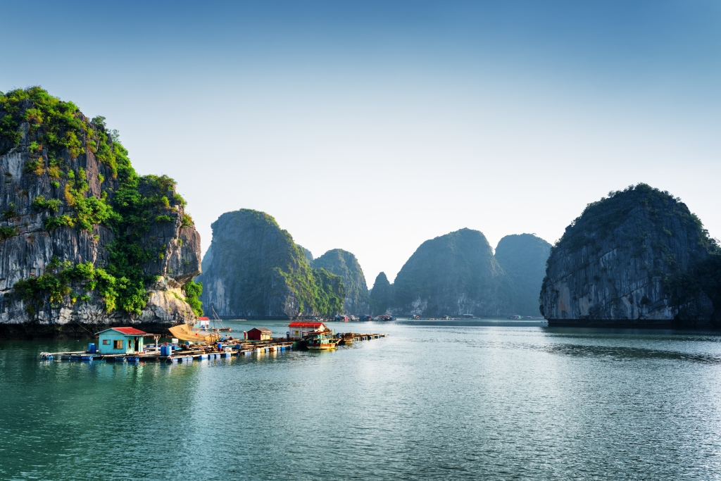 A view of floating fishing village in the Halong Bay