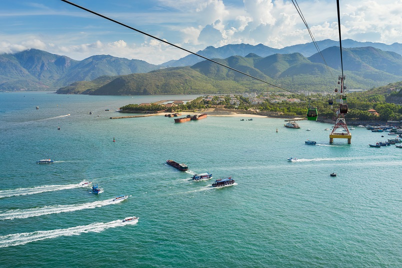 Vinpearl Land cable car over Nha Trang Bay, Vietnam