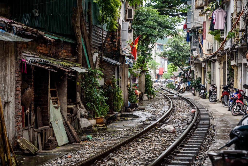The Hanoi-Saigon Train line in Old Quarter of Hanoi